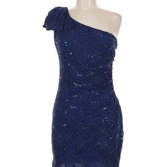 City Triangles Dresses & Skirts - City Triangles Sequin Navy Black One Shoulder Cocktail Dress, Size 13
